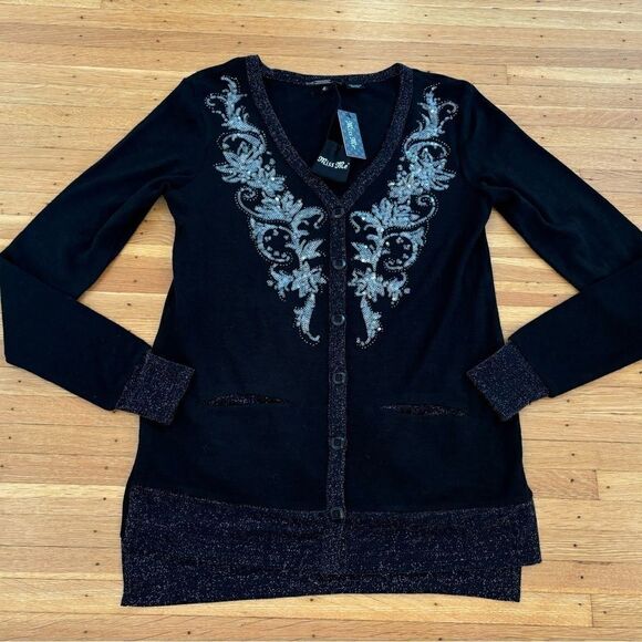 Miss Me black embroidered sequin cardigan sweater NWT - Picture 1 of 6